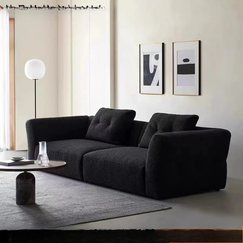 

Retro Creative Design Lamb Fleece Sitting and Forgetting Sofa Model Room B & B Hotel Living Room Premium Triple Straight Row Sof