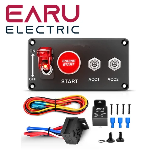 Imagen 2 del producto Panel de interruptor basculante de arranque de coche de carreras de 12V, botones de encendido y parada, palanca de luz para barco, camión marino, accesorios automotrices