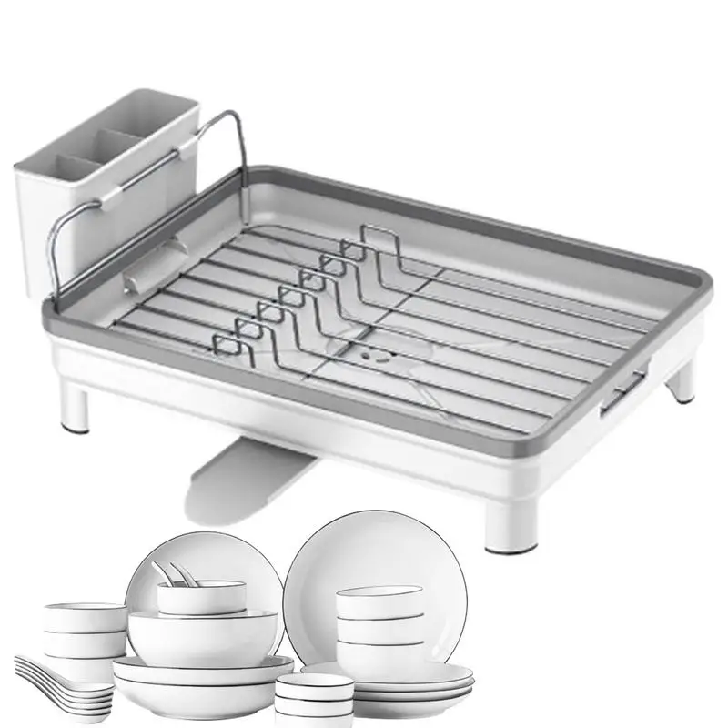 Kitchen Dish Drying Rack With Drip Tray Countertop Dinnerware Organizer Drainboard Drying Dish Organizer, Utensil Holder