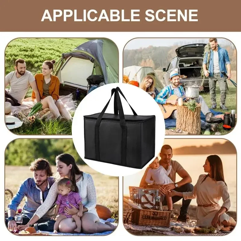 65L to 70L Insulated Tote Bag Grocery Fruit Food Meal Big Storage Cooler Outdoor Shopping Organizer Delivery Zipper Thermal Case