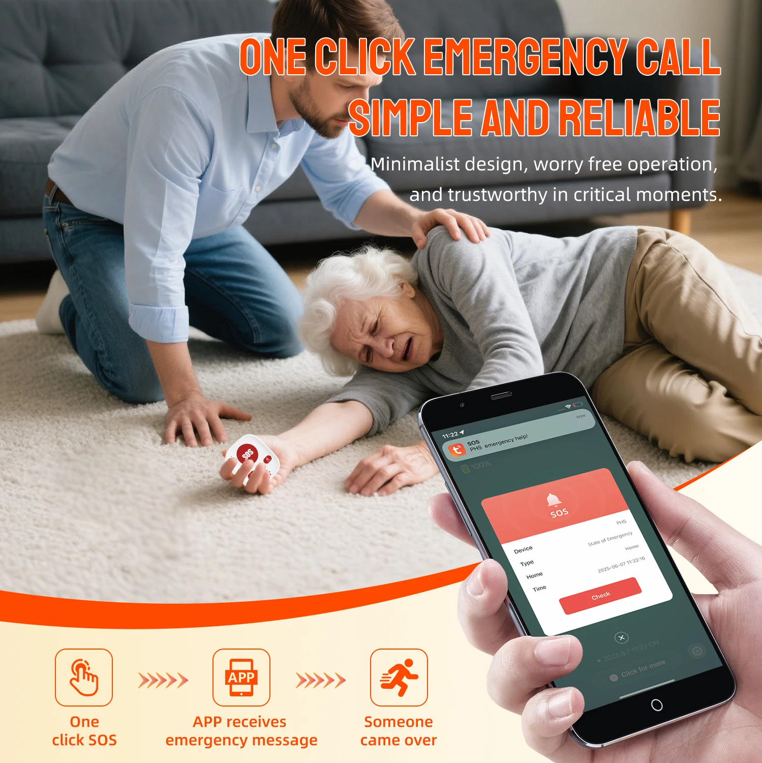 زر الذعر WiFi لكبار السن أجهزة تنبيه السقوط في حالات الطوارئ SOS إنذار الحياة مقدم الرعاية النداء تويا إشعار التطبيق الذكي