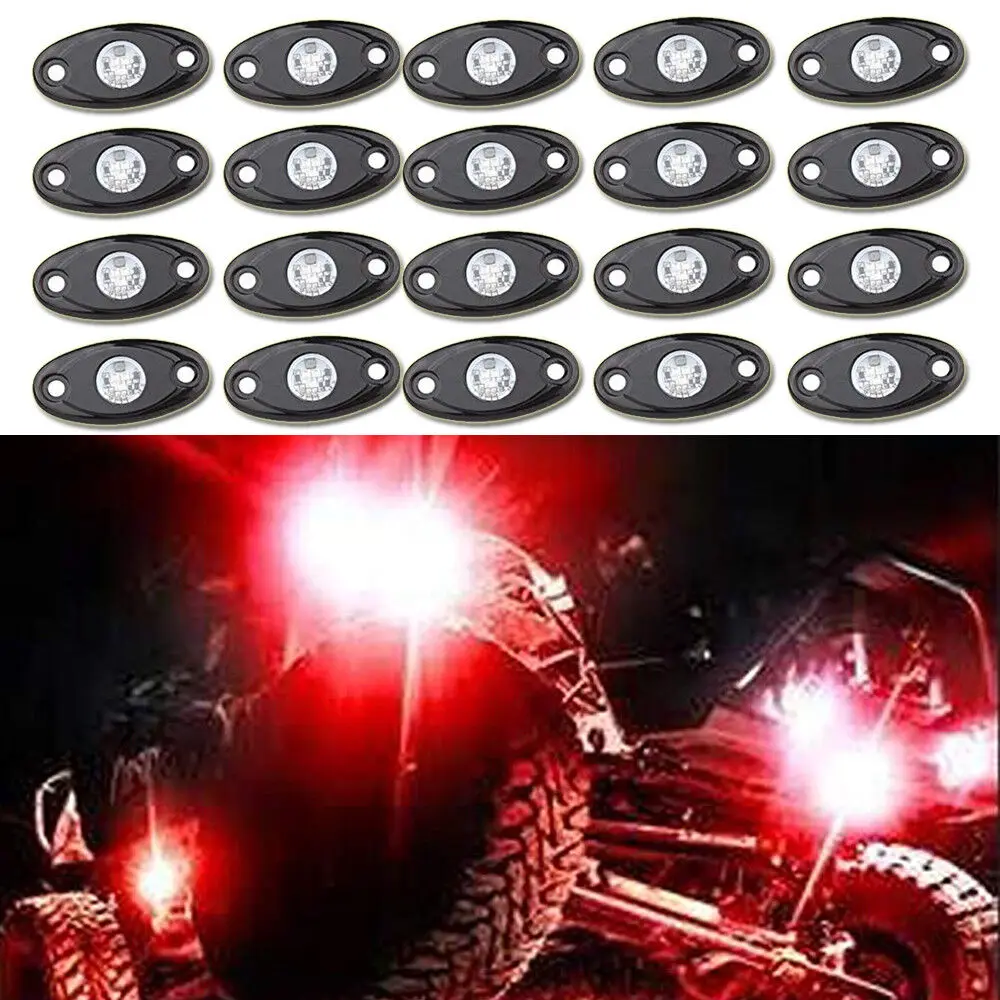 20pcs Waterproof LED Rock Lights Car Atmosphere Lamp for Offroad Truck SUV 4x4 ATV Jeep Neon Underbody Underglow Trail Rig Light