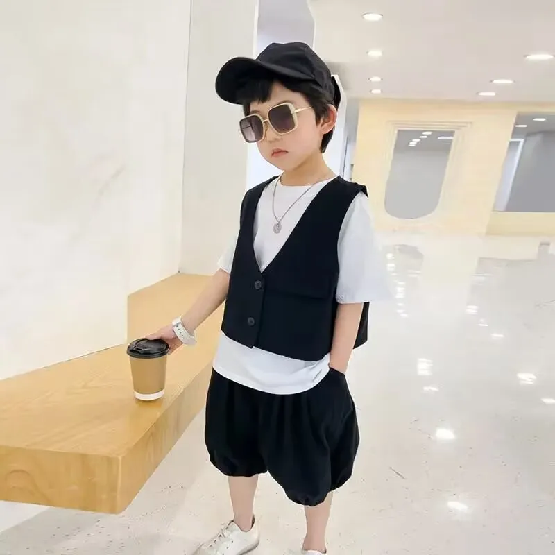 

Boys Baby Clothing Set Summer New Children's Handsome Thin Vest T-shirt Shorts 3-piece Set Children Suit 2-7 years