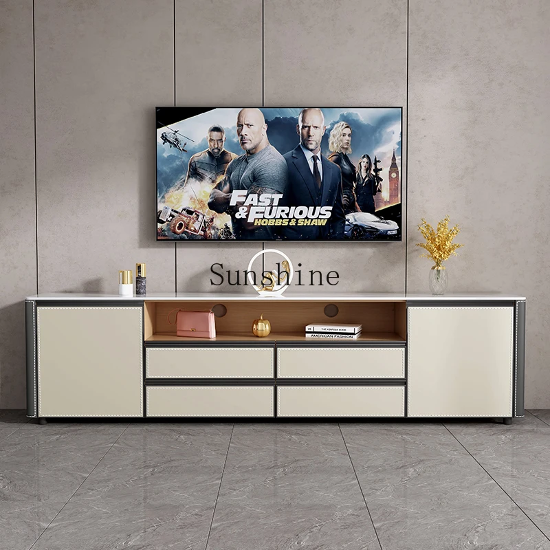 

Light luxury saddle leather TV household living room solid wood storage rock slab floor cabinet master bedroom bedside storage