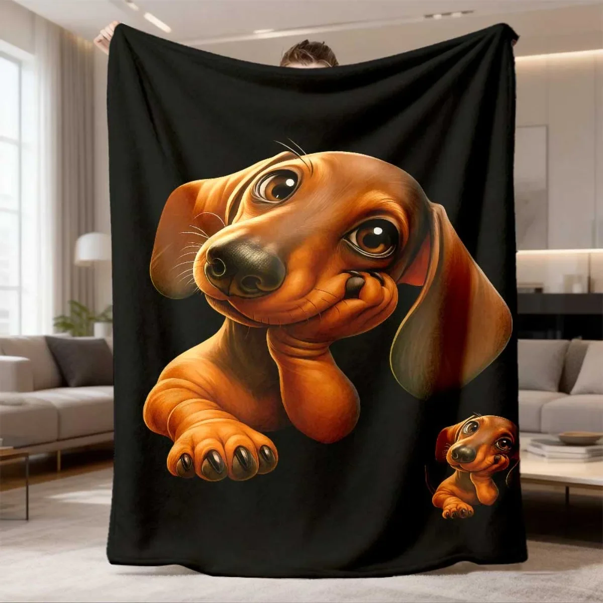 2026 New Arrival Flannel Blanket 1pc Cozy Dachshund Print Flannel Blanket Soft, Warm, and Tear-Resistant Perfect Gift for Friend