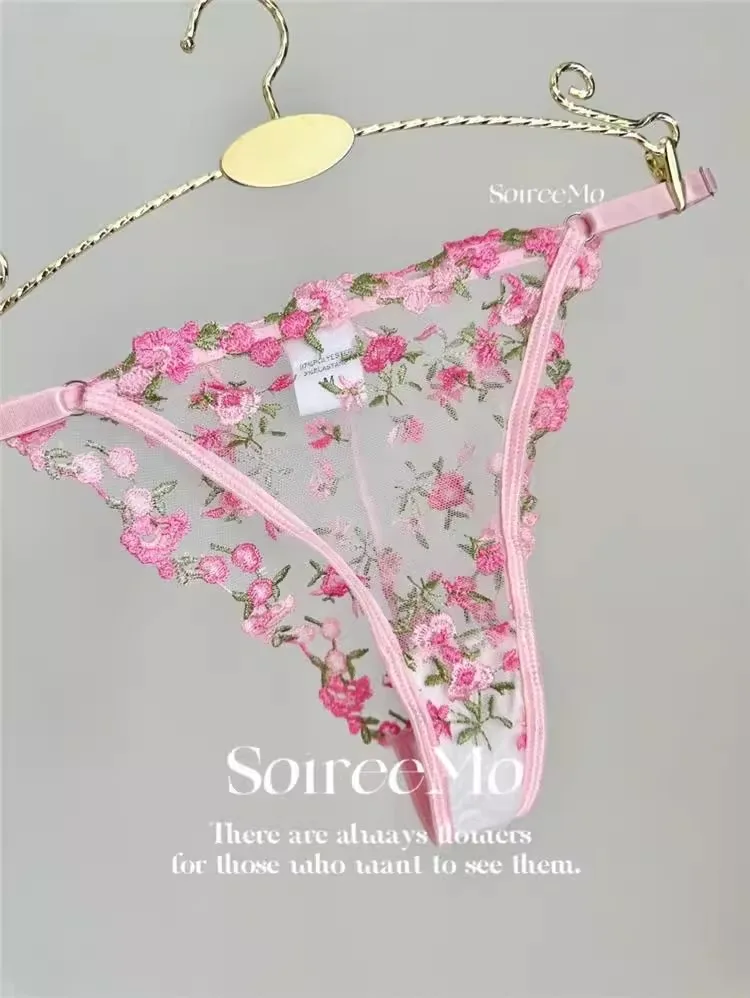 Vintage Französische Dienstmädchen-Sexy-Dessous, durchsichtiges Set mit Blumenstickerei, schwere Spitze, 32–38 AB, bequeme Unterwäsche in Übergröße MOYISU – Detail 16