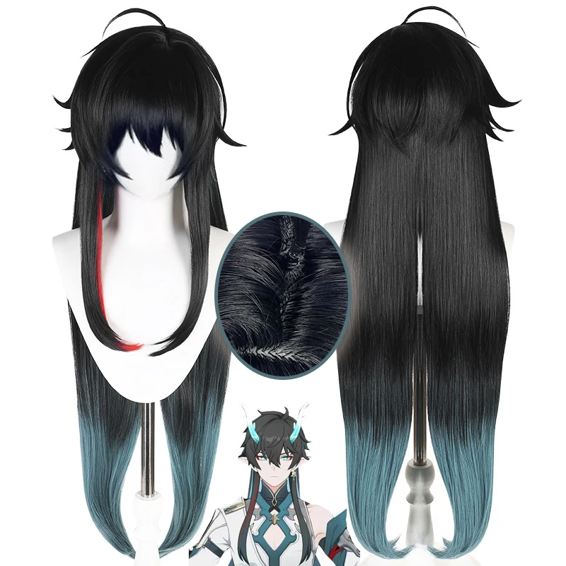 Anime Honkai: Star Rail Dan Heng Men Cosplay Wigs Headwear 100cm Long Simulation Scalp Thick Mixed Puffy Silk Long Hair Wigs