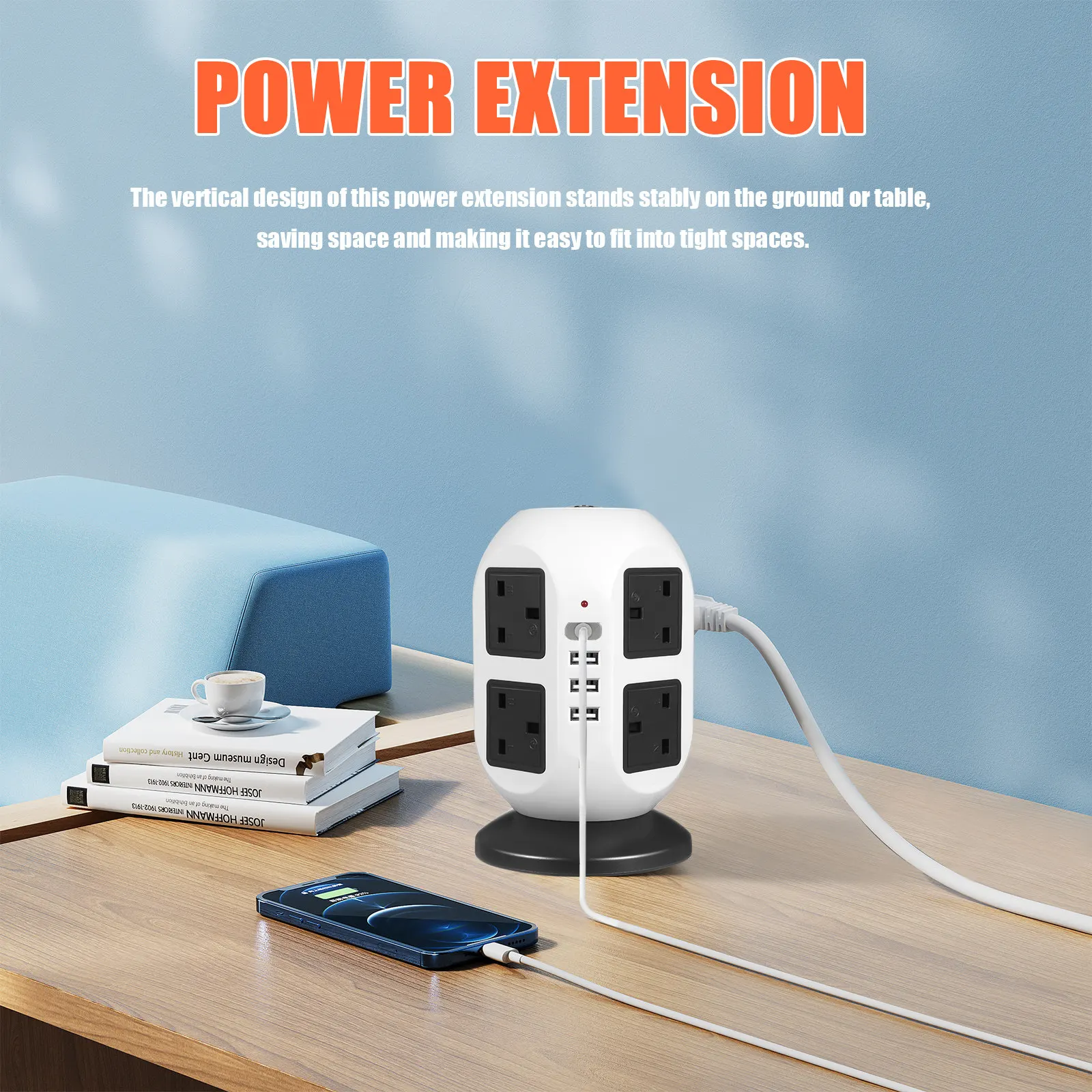 Electrical Outlet Extender Power Strip with Multiple Outlets USB Charging Ports Overload Protection Space Saving Tower Design Uk