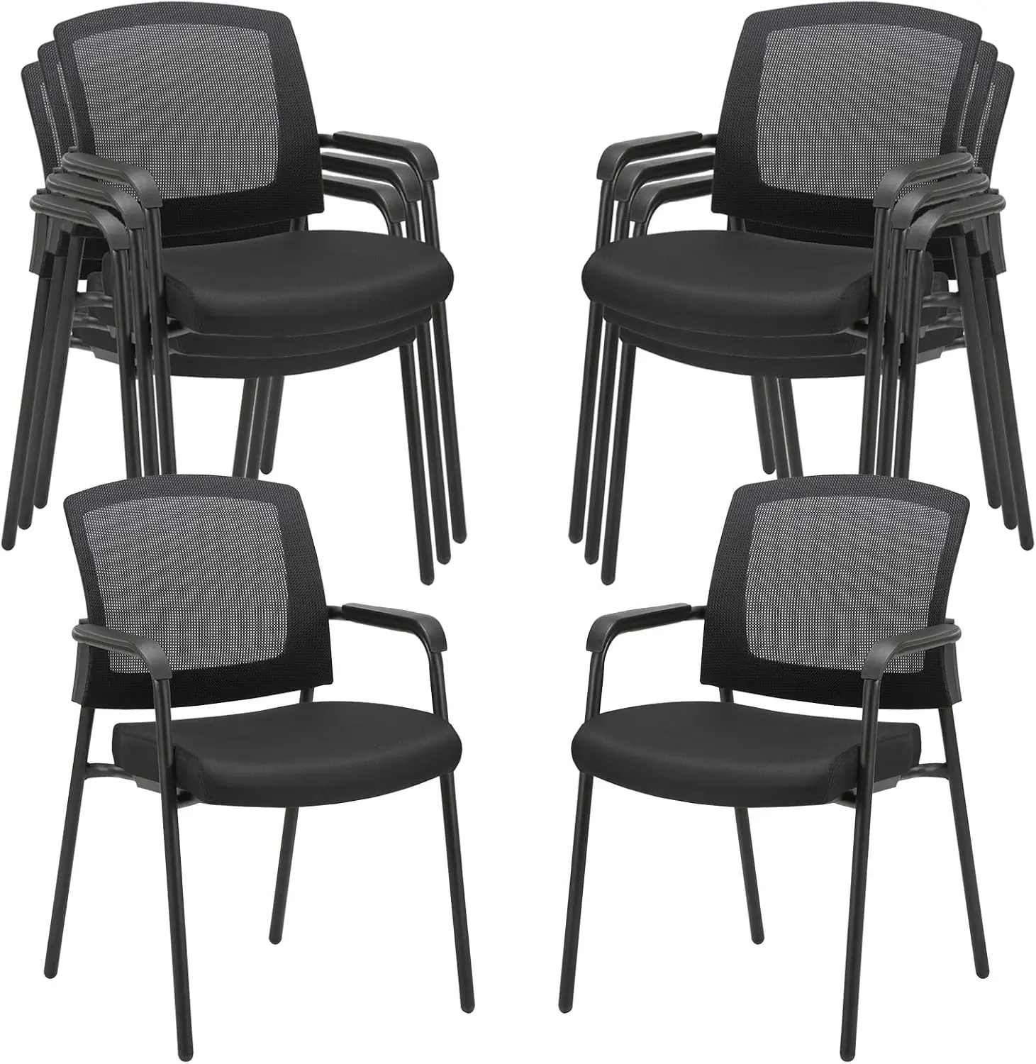 Black Stacking Chairs Stackable Waiting Room Chairs with Armrest, Mesh Office Reception Guest Chair for Home Desk Conference Lob