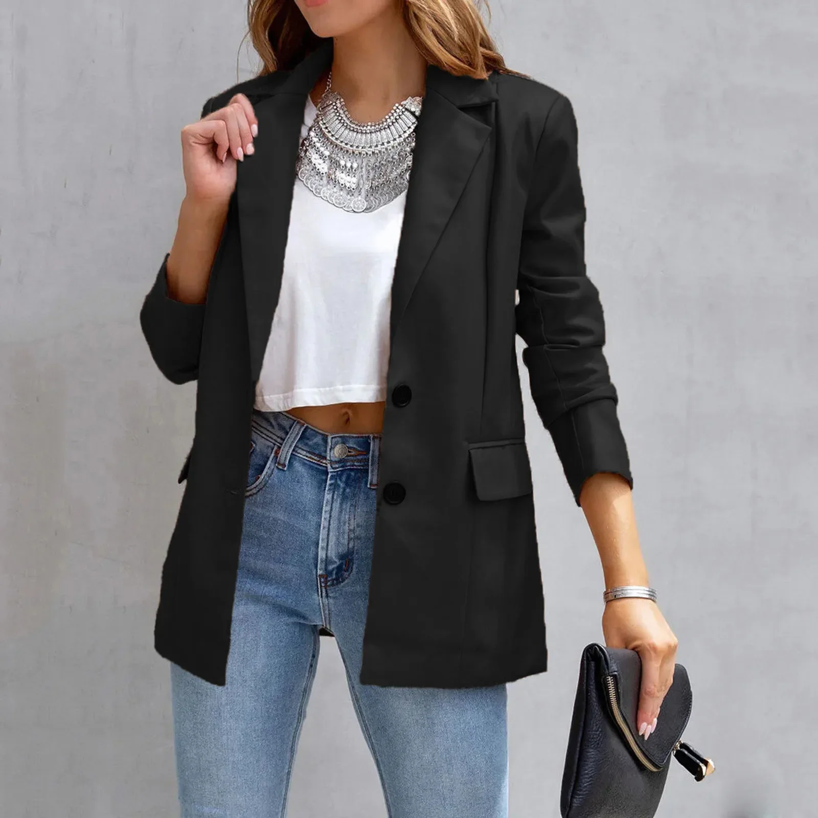 Hight Street-Chaqueta de piel sintética para mujer, abrigo elegante de manga larga con muescas y bolsillo de un solo pecho, Otoño, 2024