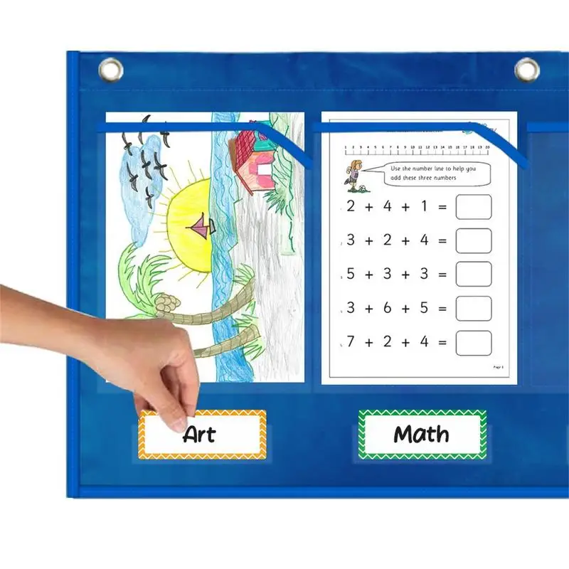 Hanging File Organizer For Wall Pocket Chart Wall File Holder With Labels School Paper Organizer For Home With 6 Transparent