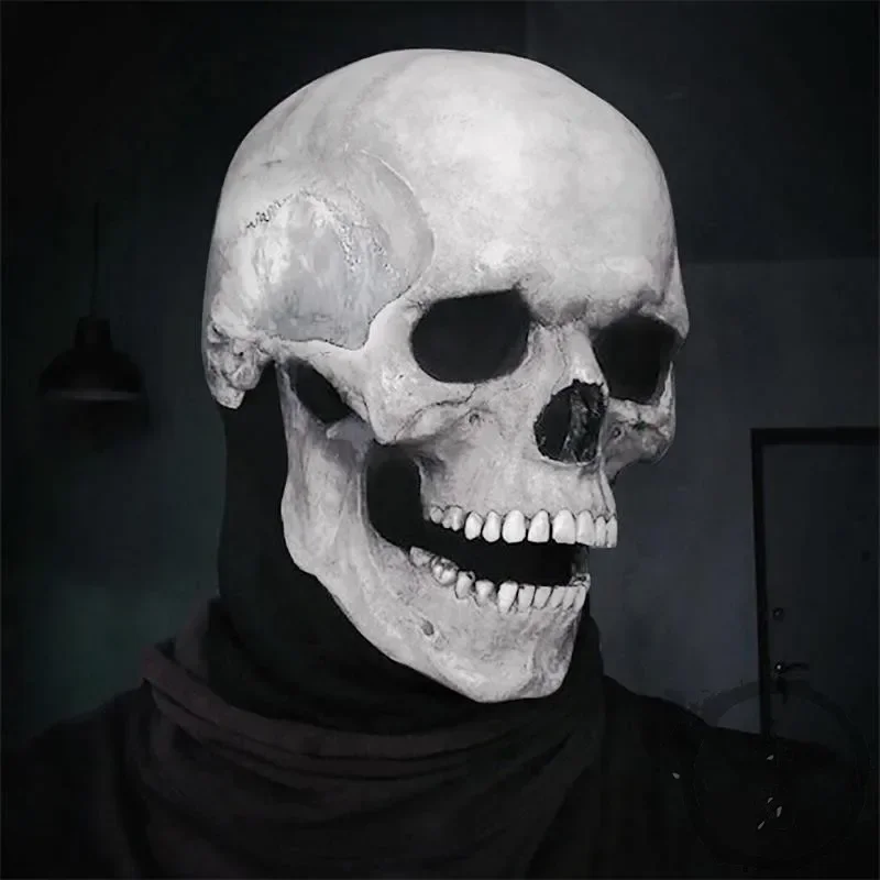 Máscara de calavera de cabeza completa para Halloween, esqueleto aterrador 3D, máscara de terror, boca, mandíbula móvil, accesorios de disfraz para