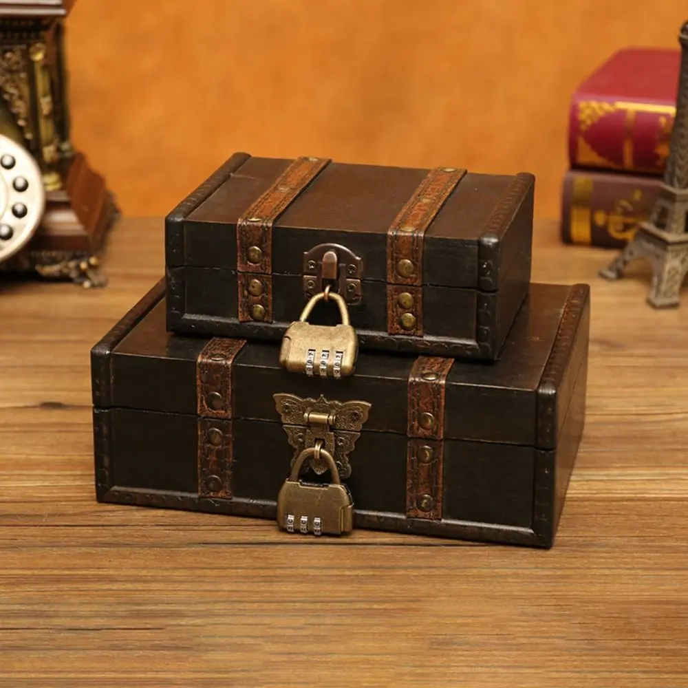 With Lock Wooden Antique Storage Box Portable Jewelry Display Vintage Jewelry Organizer Dust Prevention Multiple Sizes