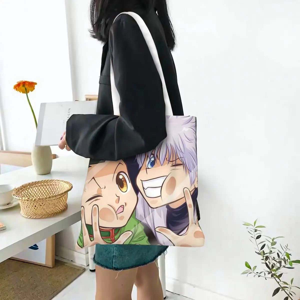 Anime HXH Hunter X Hunter Shopping Bags Canvas The Tote Bag Folding for Girls Shoulder Tote Travel Handbag
