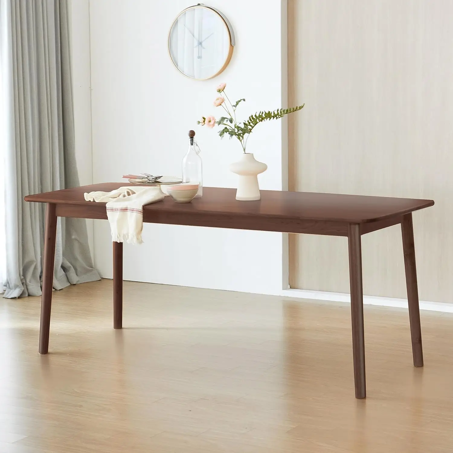 Wooden Dining Table Large Solid Wood Kitchen Desk Walnut with visible natural wood grain for natural and walnut finish