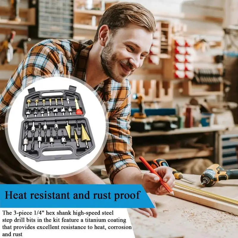 

Сверло для раковины по дереву, 26 шт., фреза для деревянной пробки, сверло с зенковкой, деревообрабатывающие гаджеты, сверло с зенковкой по дереву