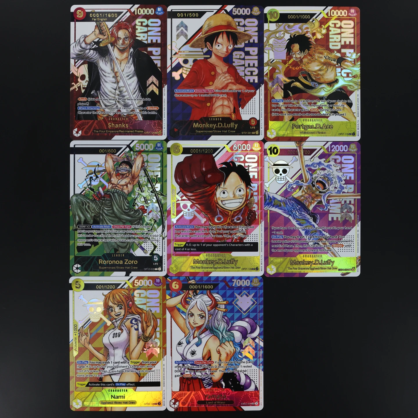 One Piece TCG OPCG Englisches Champion-Sammelkartenset OP08-118 OP07-109 EB02-006 EB04-061 ST01-001 OP01-120 OP12-120 mit Goldprägung