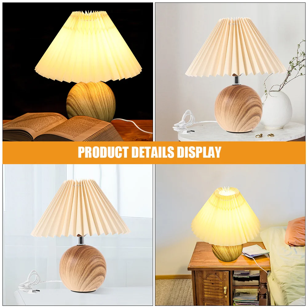 

Modern Wood Lamp Wooden Base Table Light Bedside Nightstand Lamp Cloth Cover USB Port for Bedroom Home Unique Lamps