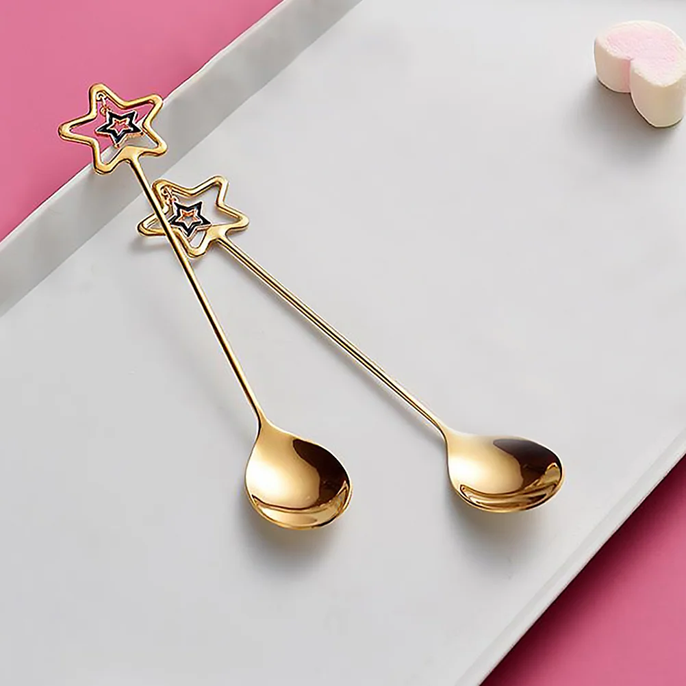 

6pcs Star Pendant Spoon Stainless Steel Boxed Dessert Coffee Ice Cream Scoop Mixing Stirring Spoon Set Kitchen Bar Use
