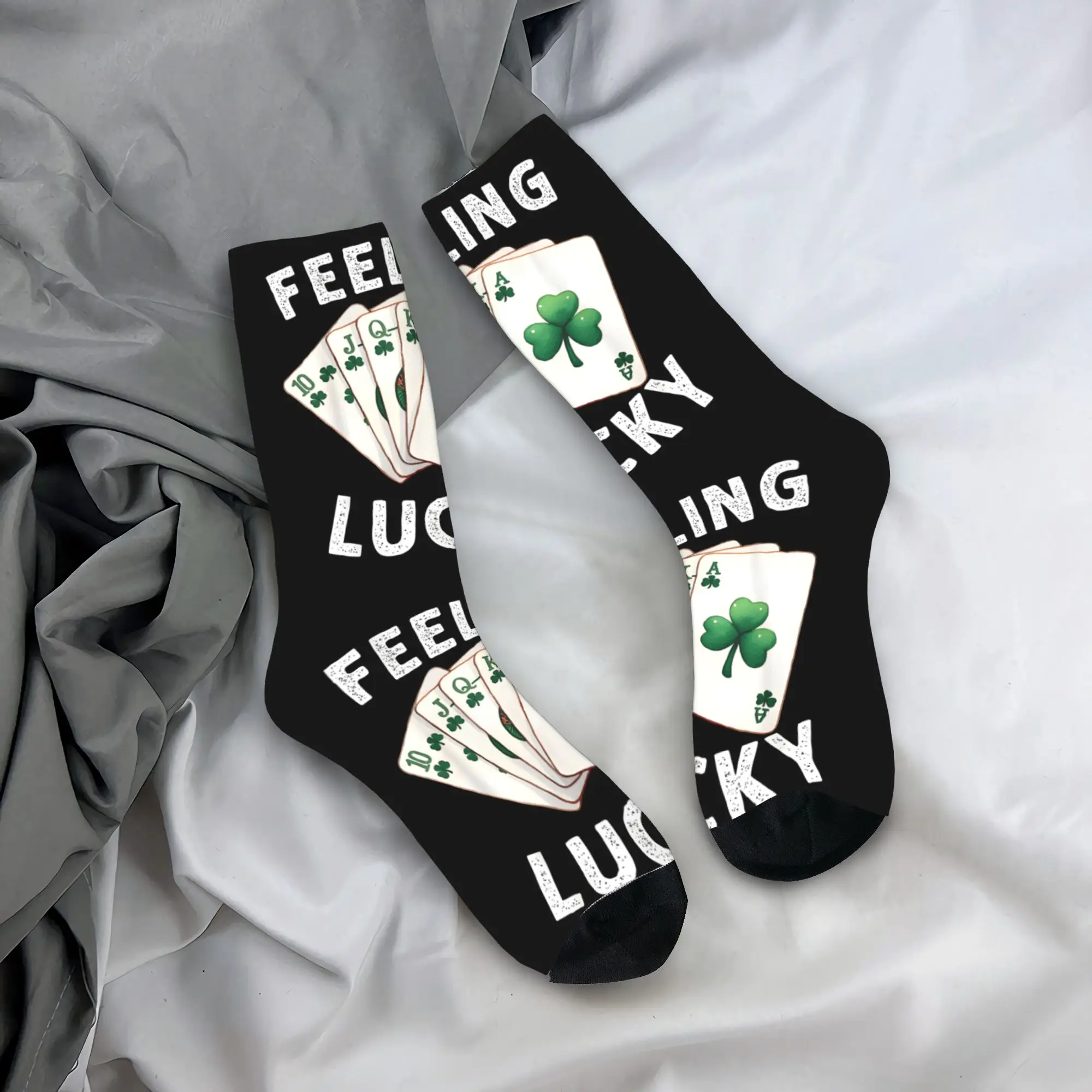 Feeling Lucky Poker Playing Cards Stockings  Retro Socks Men's Warm Soft Socks Winter Cycling Pattern Non-Slip Socks Gift