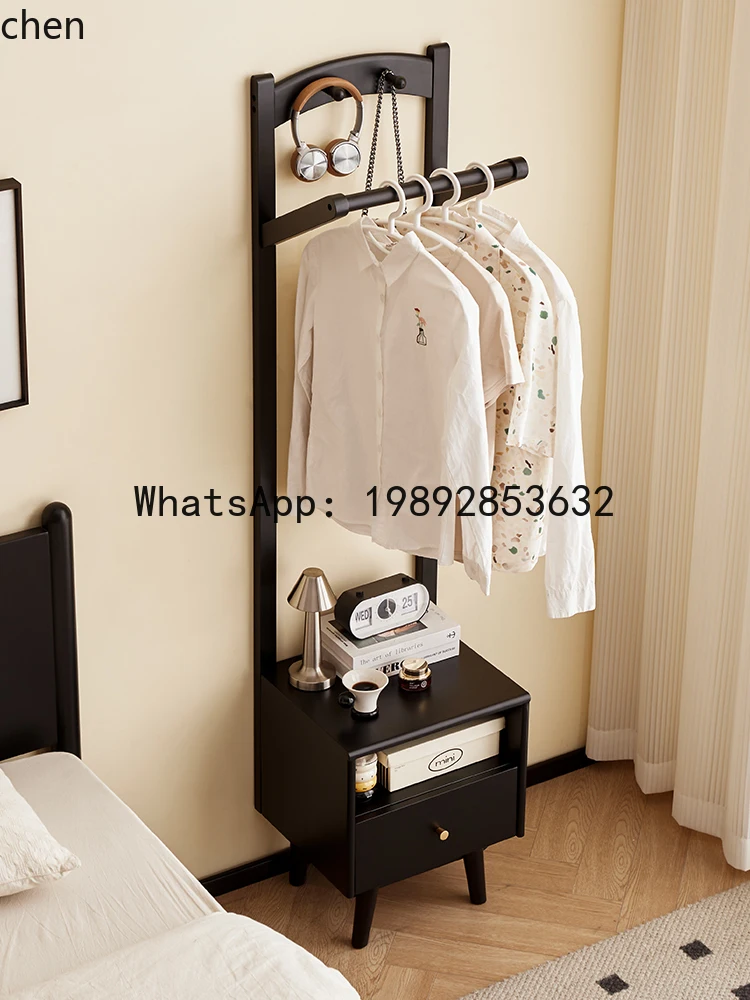 

solid wood bedroom bedside table with coat rack storage small narrow cabinet