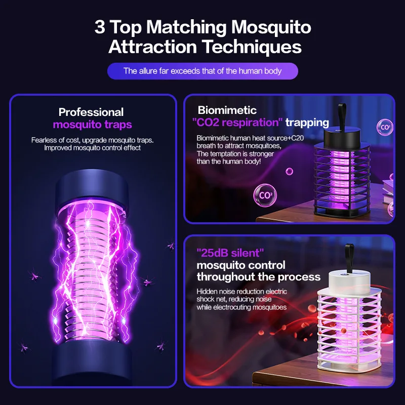 Electric Shock LED Mosquito Killer Lamp Indoor USB Rechargeable Portable Electric Fly Trap Mute Anti Mosquito Lamp view 3