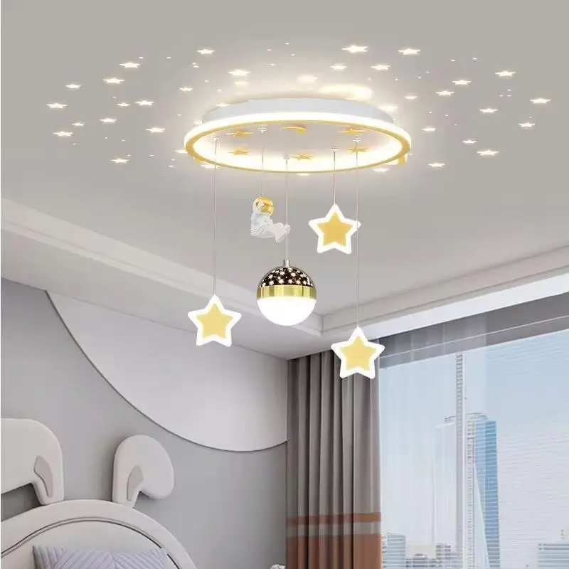 2024 New Children's Bedroom Remote Control Star Astronaut Ceiling Light Prince and Princess Room Cartoon Ceiling Chandelier Led