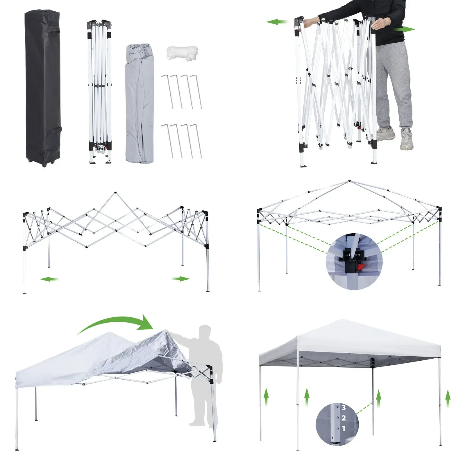 

10x10 Pop Up Canopy Tent Adjustable Straight Leg Heights with Wheeled Bag Ropes