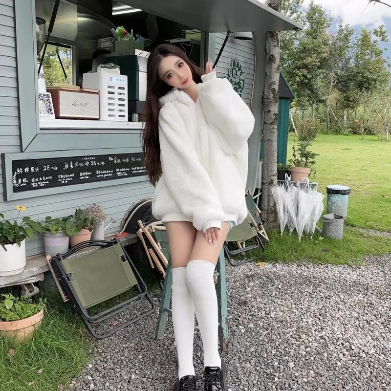 2026 Autumn Winter Cat Ears Sweet and Cute Plush Coat Female Imitation Rabbit Fur Environmentally Friendly Fur Thickened Warm