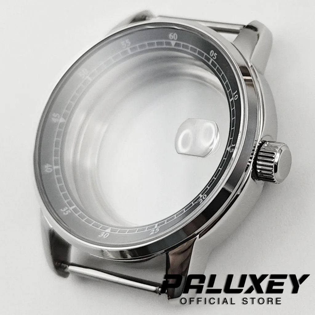 NH35 Silver 38mm Sapphire Crystal Watch Case With Black Chapter Ring for NH34 NH35 NH36 PT5000 Movement Watch Accessories Part