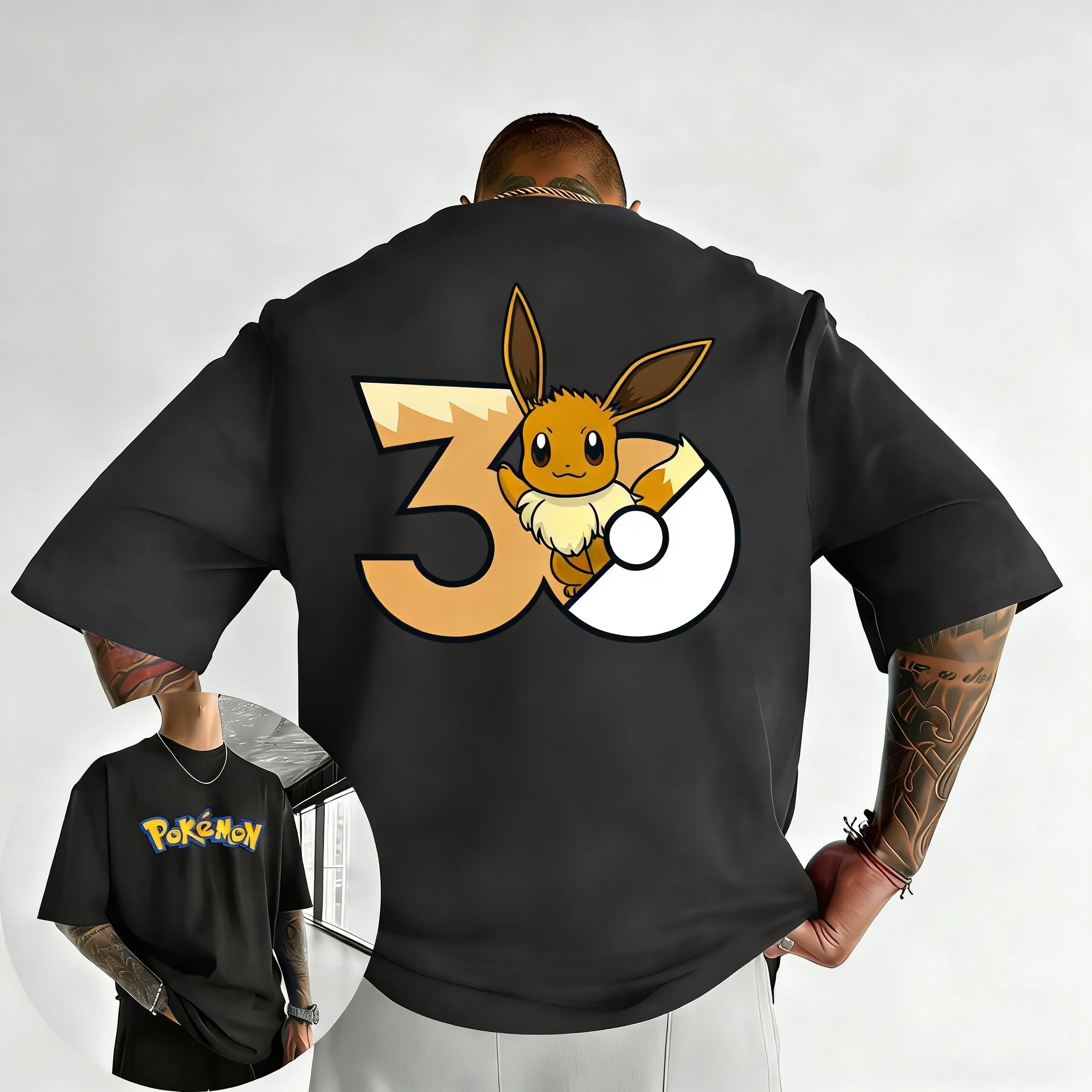 2026 Pokémon 30. Jubiläum Eevee Bedrucktes T-Shirt Sommer Neu Herren und Damen Trendiges Großes Lockeres Lässiges Y2K Kurzarm-Oberteil – Detail 8