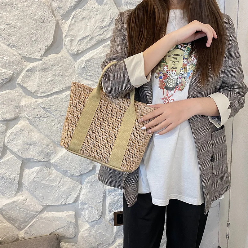 Summer Trend Straw Bags New Popular Hit Color Handbags for Women 2023 Designer Luxury Zipper Color Matching Tote Bag