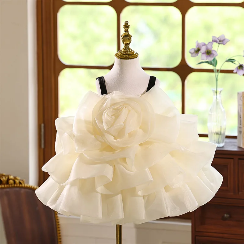 New Flower Girls' Layered Party Dress Puffy Kids Girl Princess Dresses Ball Gown Sequins 3-12 Years
