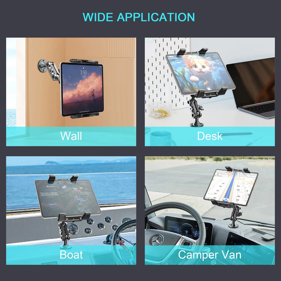自動車電話ホルダー アルミニウム ヘビーデューティ ドリル ベース タブレット ホルダー カー マウント ダッシュボード 360 °   4.7～13インチiPad用の調整可能な2段階スタンド