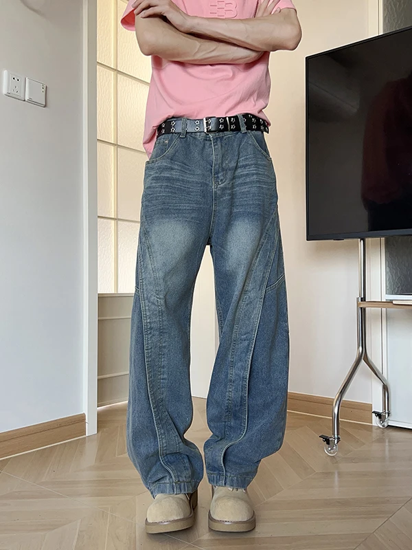 

Свободные прямые мужские джинсы, тяжелые уличные зауженные брюки, молодежная модная повседневная одежда, всесезонная одежда