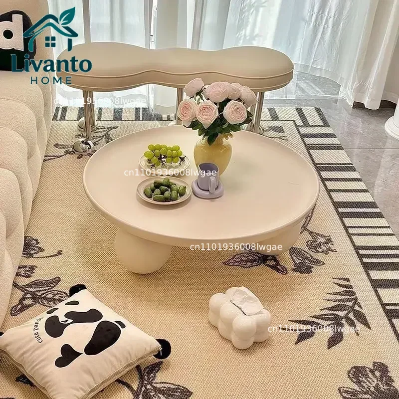 

Nordic Combination Bedroom Coffee Table Simple Light Luxury Household Cream New Round Living Room Modern Small Apartment