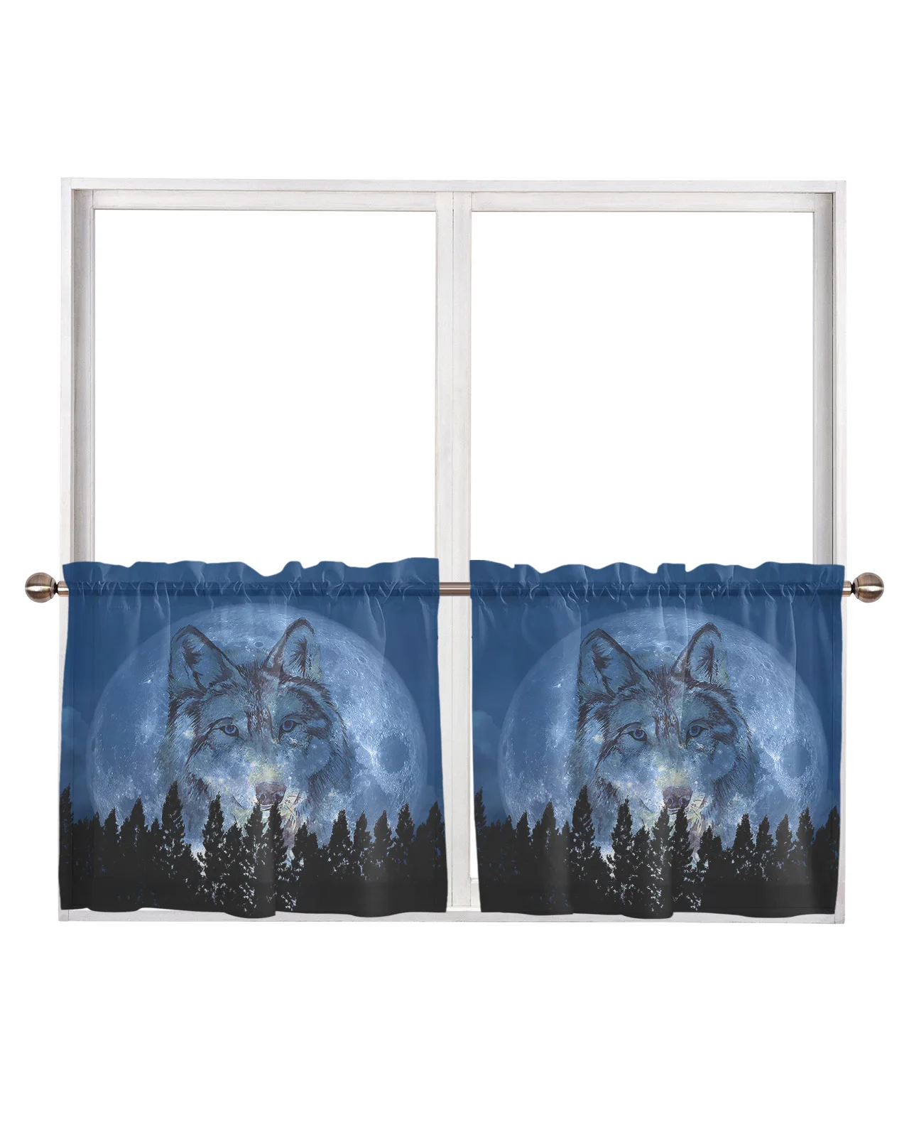 Animal Wolf Night Moon Forest Silhouette Sheer Curtains For Living Room Window Tulle Bedroom Curtain Voile Party Drapes