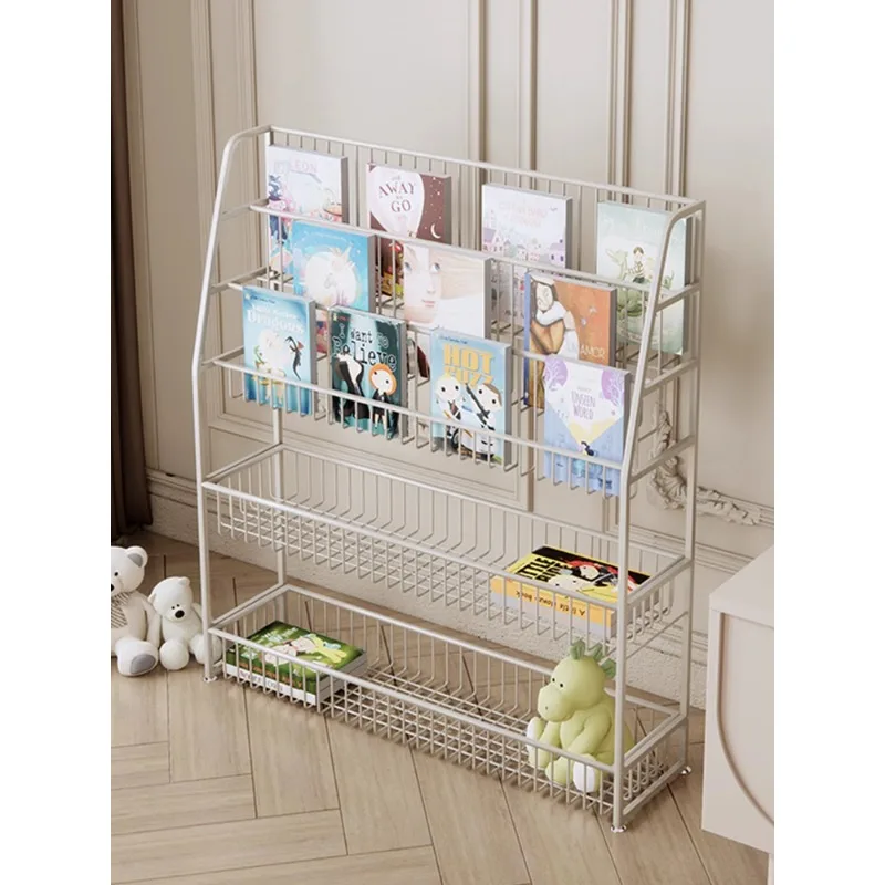 Simple children bookshelf floor home living room wrought iron multi-layer magazine storage rack student room book storage rack