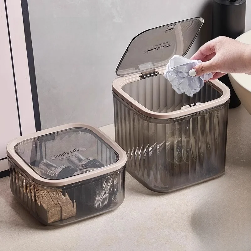 

Desktop Trash Can Transparent Small Size Kitchen Bedroom Home Use Ujiale Square Plastic Press Open Style Waste Bin
