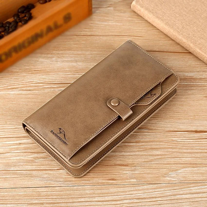 Retro Men's PU Leather Wallets Zipper Wallet Handbag Long Wallet Multifunctional Bank/ID Card Holder Wallet