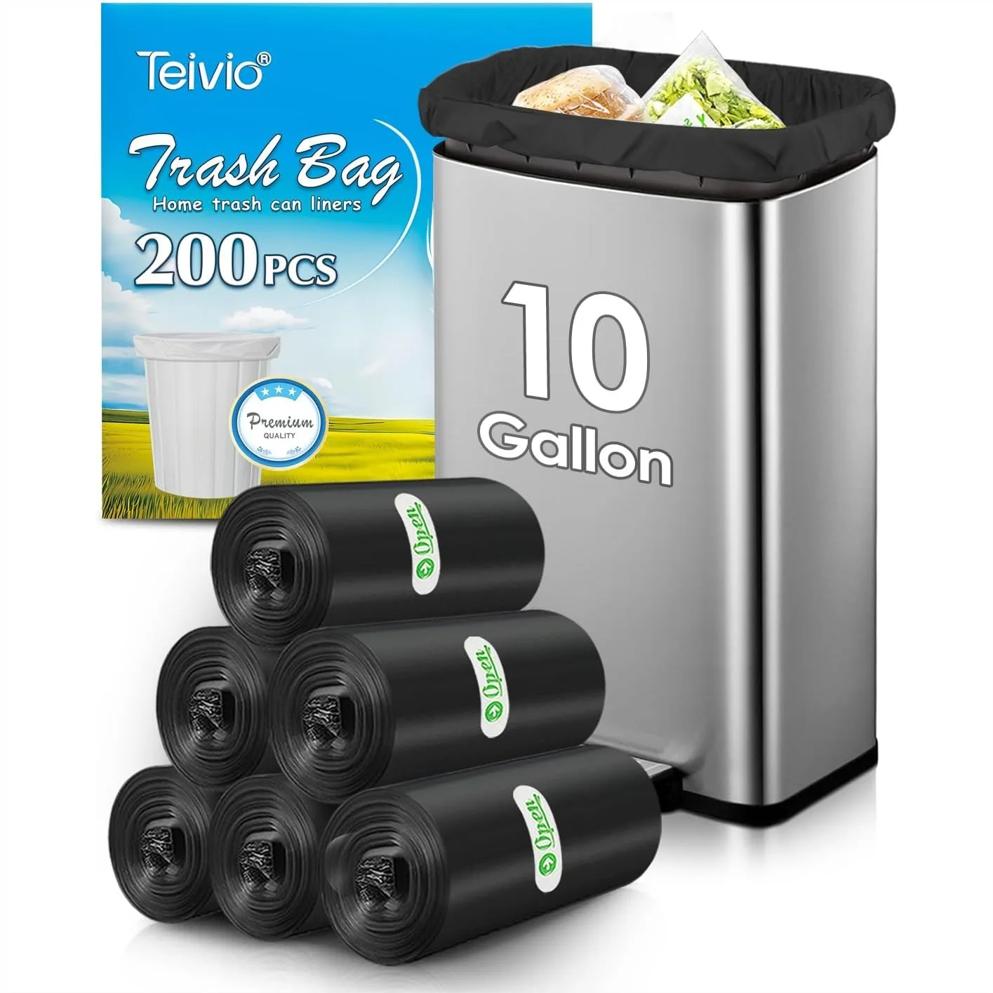 

Сверхпрочные мешки для мусора, 10 галлонов, 200 штук, высокие мешки для мусора для кухни, дома, офиса, сада