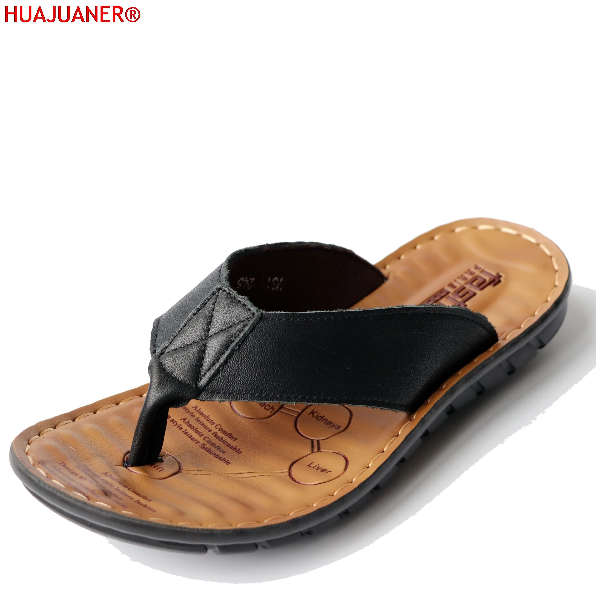 

2026 Shoes Leather Men's Flip Flops Shoes Outdoor Beach Casual Flat Slippers Trend Flat Non-slip Clip Toe Sandalias Large Size