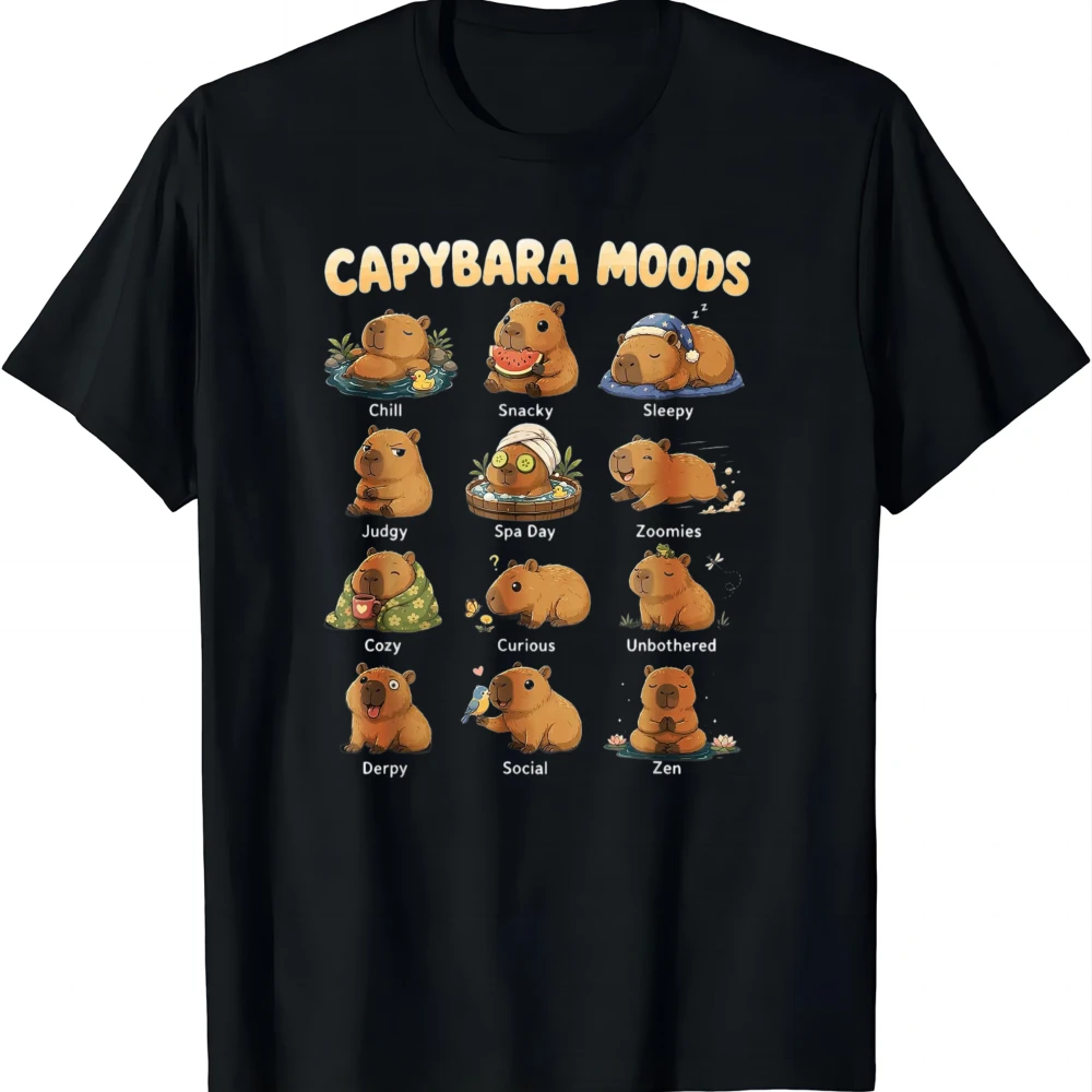 Funny Capybara Moods Cute Chart Chill Zen Animal Art T-Shirt Unisex Summer Streetwear Tops Graphic T Shirts Ropa Hombre