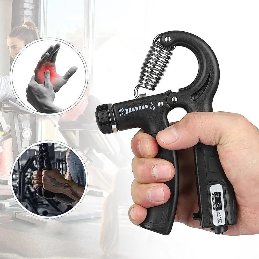 Hand Grip Ajustável 5-60kg, Com Contador Digital, Fortalecimento Mão Antebraço Fisioterapia