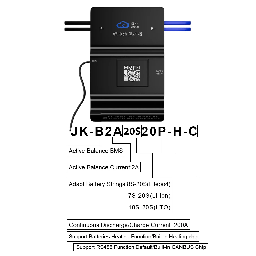 JIKONG JK BMS V19 Smart BMS 4S~24S BT-Display Heat CAN 0,4~2A Strom 40A 100A 200A 300A Aktiver Balancer für Li-Ion LiFePo4 LTO Batterie BMS (JK-B2A8S20P-HC JK-B2A20S20P-HC) – Detail 5