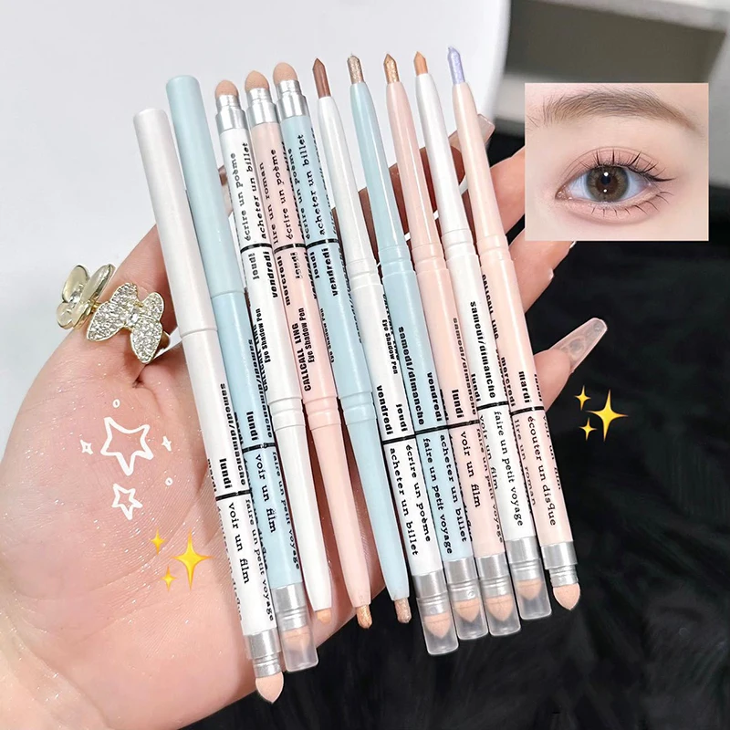 Double Head Lying Silkworm Pen Highlighter Shadow 2 in 1 Aegyosal Pencil Glitter Matte Arrow Under Eye Liner Make Up Cosmetics