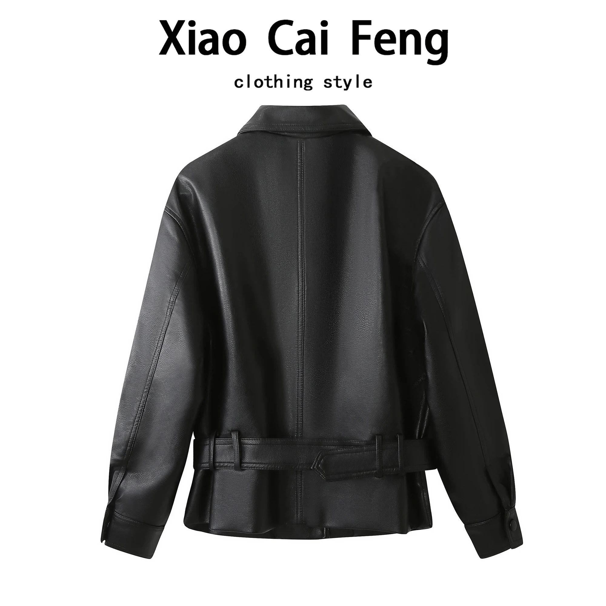 معطف نسائي من الجلد الرائع من Jaet بتصميم ربيع الخريف وتخسيس لراكبي الدراجات النارية متعدد الاستخدامات وياقة طويلة Sve