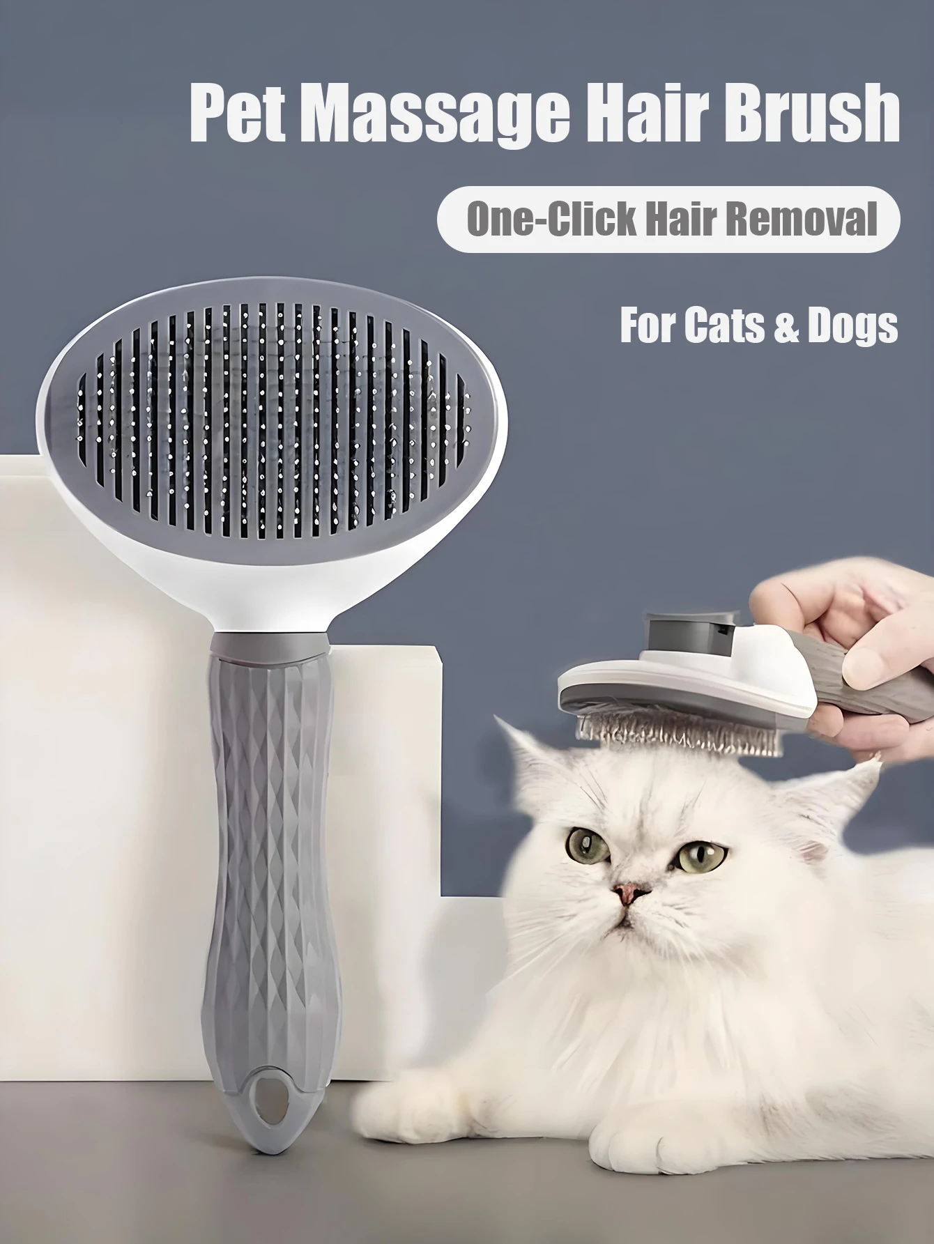 One Click Hair Release Deshedding Brush for Pets - Cat & Dog Grooming Tool, Anti-Shedding Brush for Long Hair, Fur Remover for H