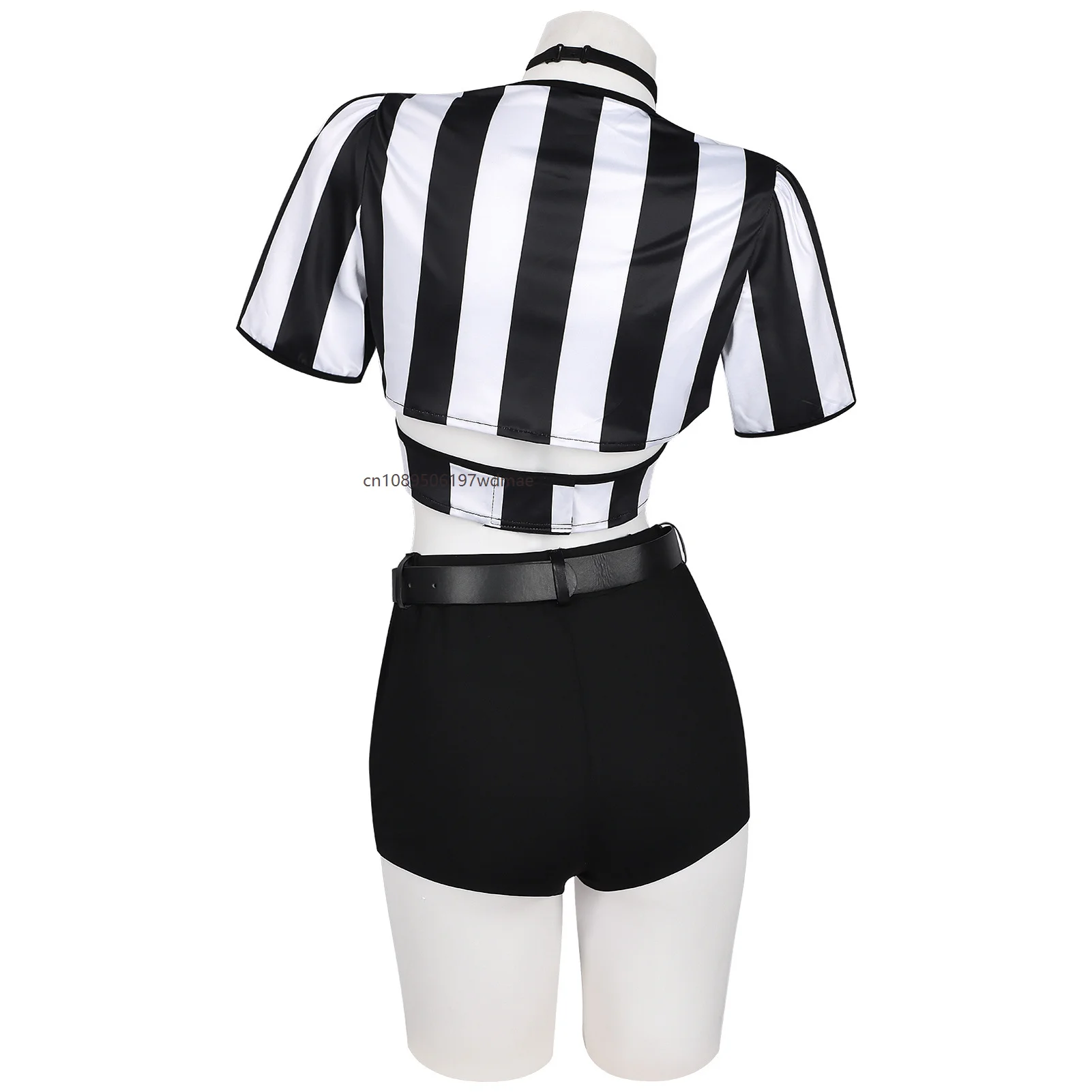 Sports Style Sexy Football Referee Uniform Striped Costume Women Referee Cheerleader Stage Performance Costume Hoilday Party Set - view 2