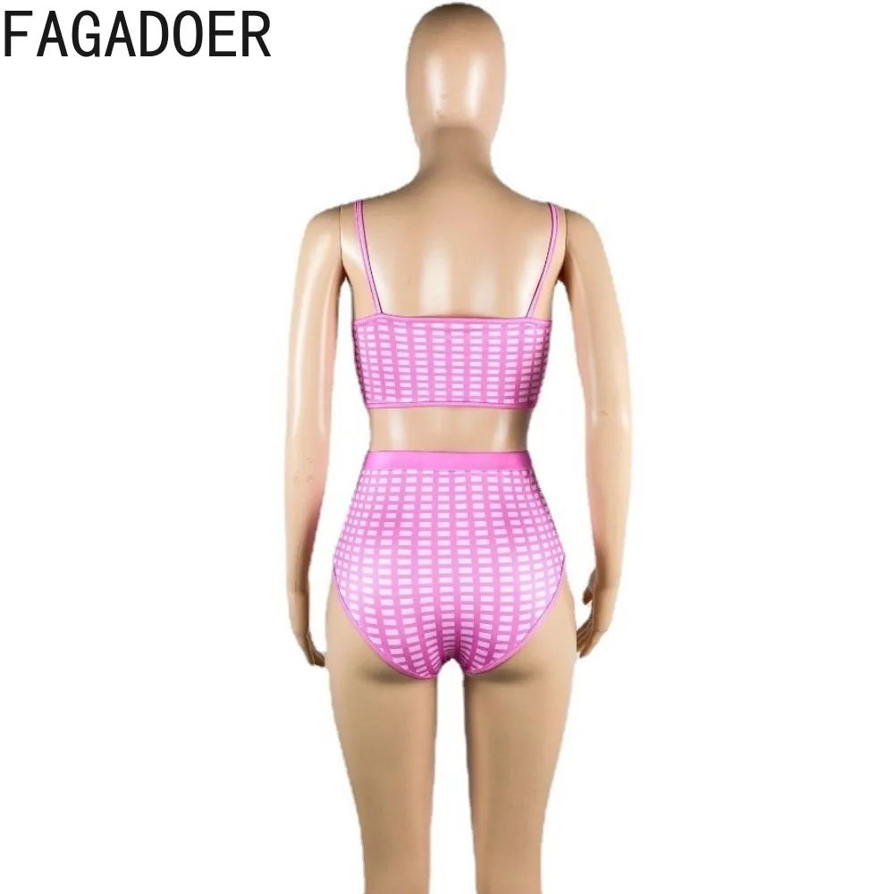 FAGADOER-Ensemble deux pièces imprimé écossais pour femmes, haut court et short, bretelles fines, vêtements de plage, vacances, été